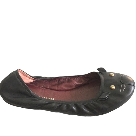 MARC JACOBS Black Leather Cat Ballet Flats 9 - Picture 4 of 13